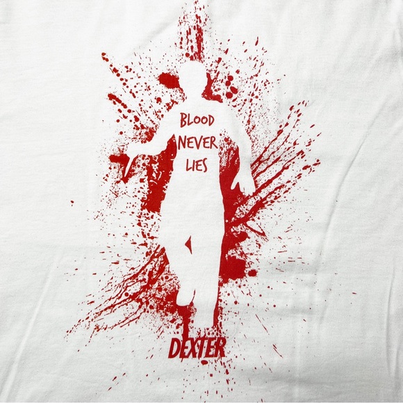 NWOT Alstyle Dexter Blood Never Lies Graphic T-Shirt White/Red Men’s Sz L - Picture 3 of 8